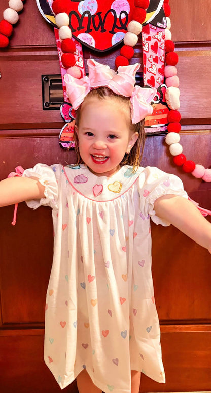 Embroidered Hearts Smocked Dress