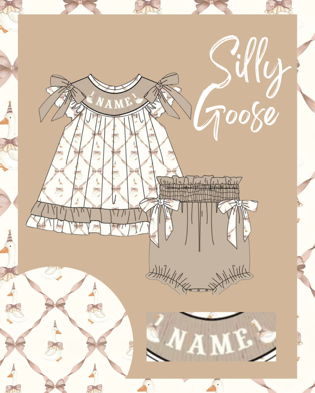 Smocked Custom Name Silly Goose Birthday Bloomer Set | Pre Order