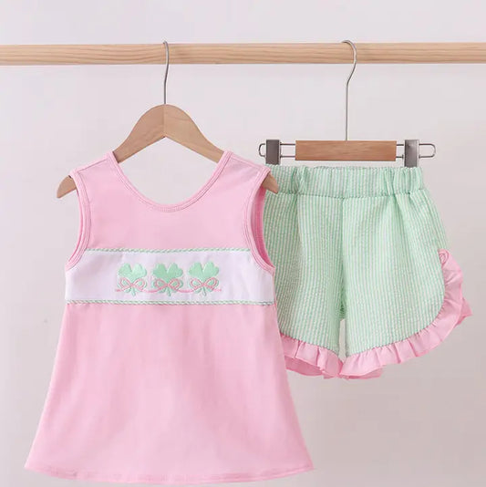 Lucky in Bows Seersucker Shorts Set