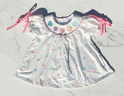 Embroidered Hearts Smocked Dress